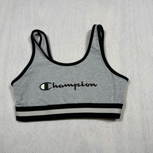 Champion Other - Champion Womens Heather Gray Striped Elastic‎ Band Sports Bra Logo Size L